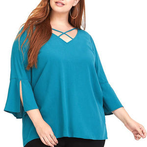 2X 18/20 Torrid Aqua Crepe Bell Sleeve Strappy Top